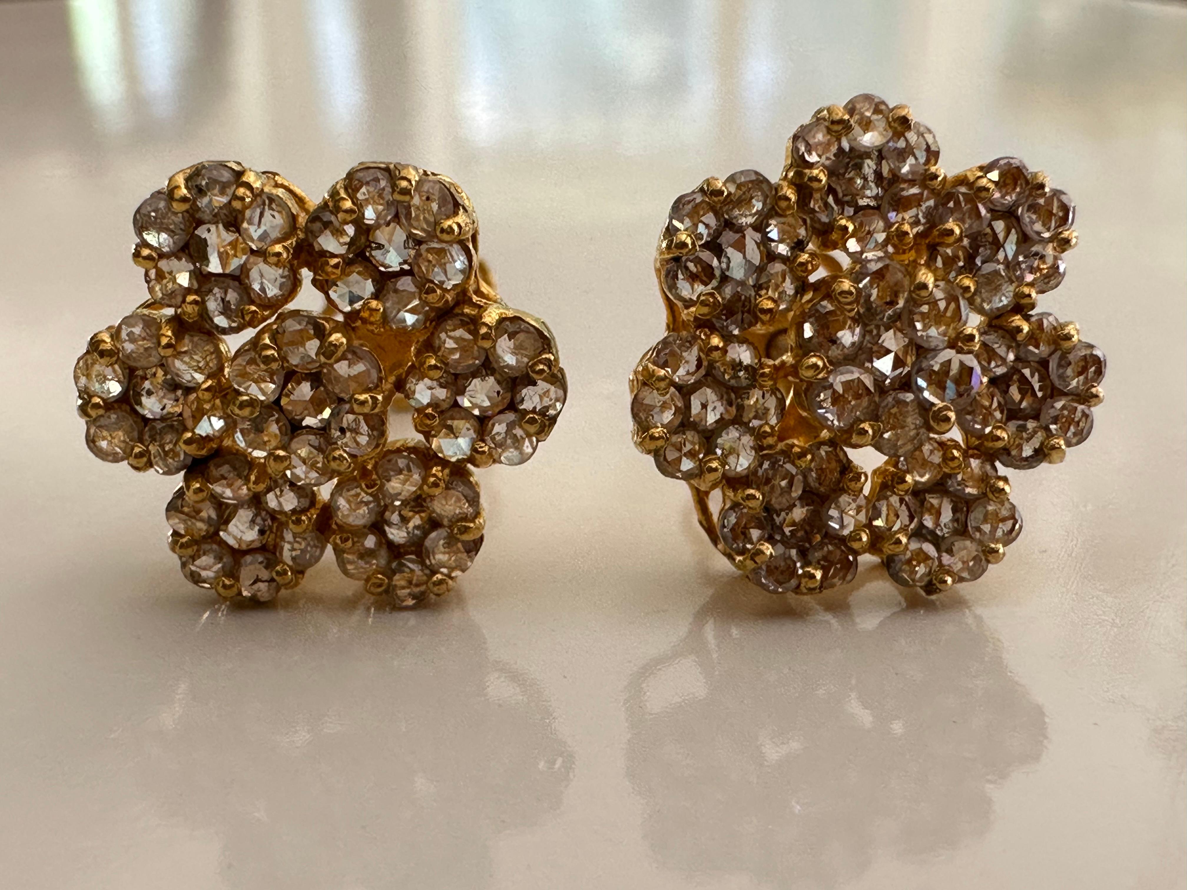Late Victorian Victorian Diamond Flower Cluster Earrings  For Sale