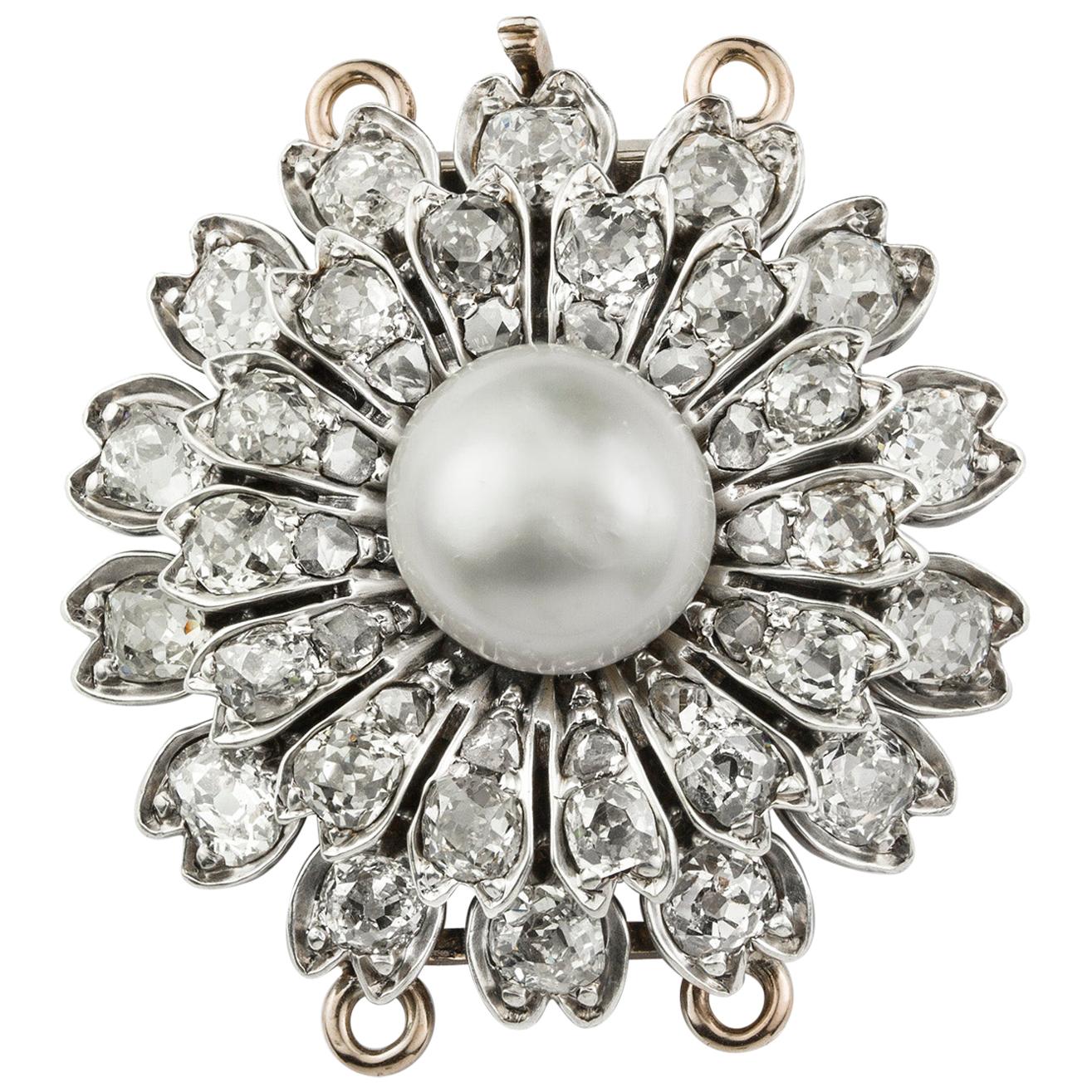 Victorian Diamond Flower Head Clasp For Sale