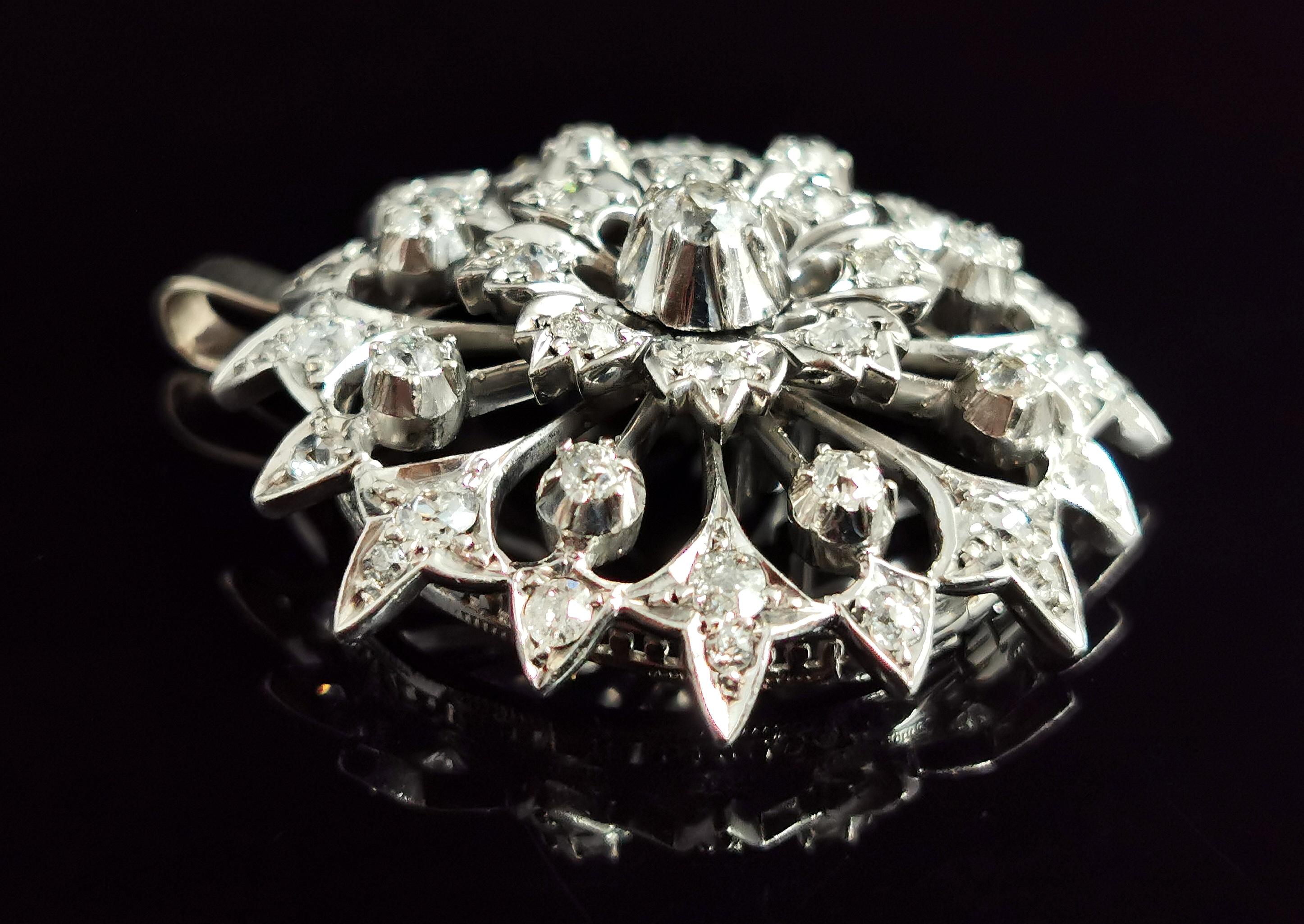Victorian Diamond Flower Pendant, 9 Karat Gold and Silver  9