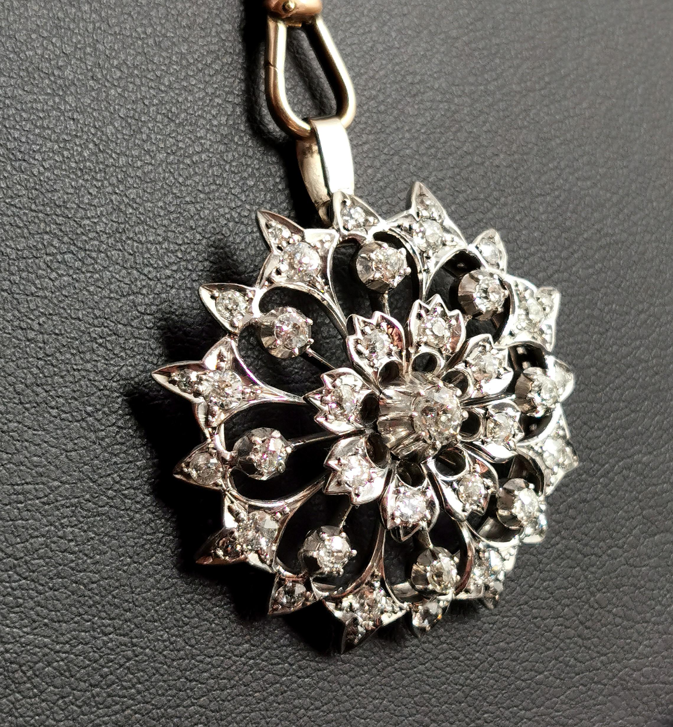 Victorian Diamond Flower Pendant, 9 Karat Gold and Silver  11