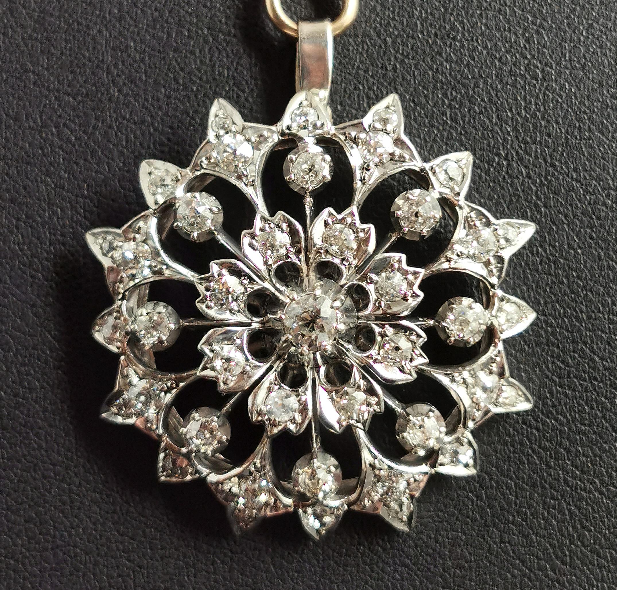 Victorian Diamond Flower Pendant, 9 Karat Gold and Silver  12