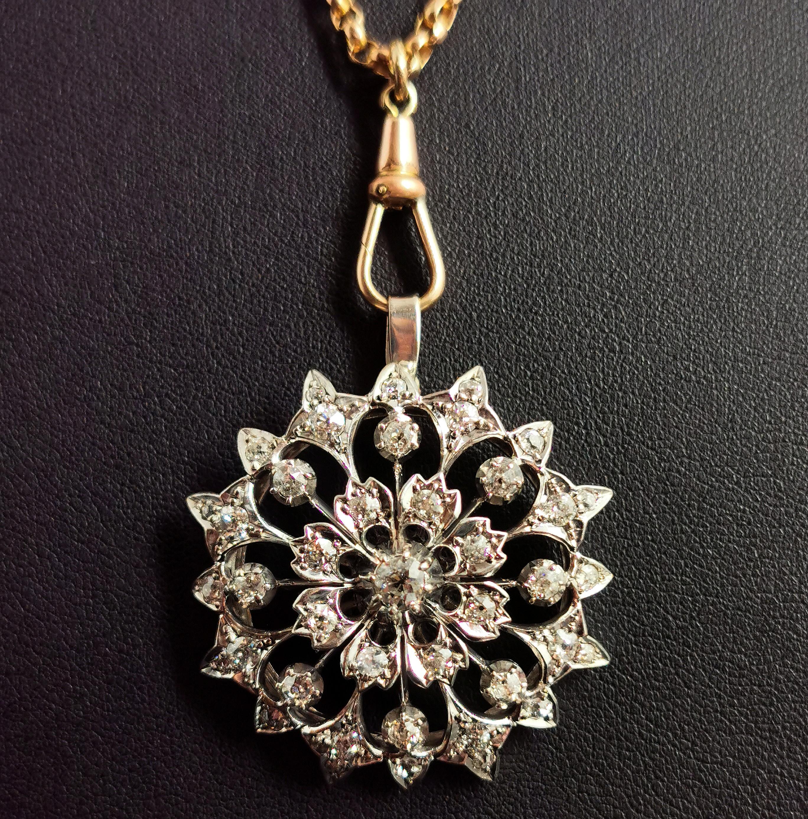 Victorian Diamond Flower Pendant, 9 Karat Gold and Silver  13
