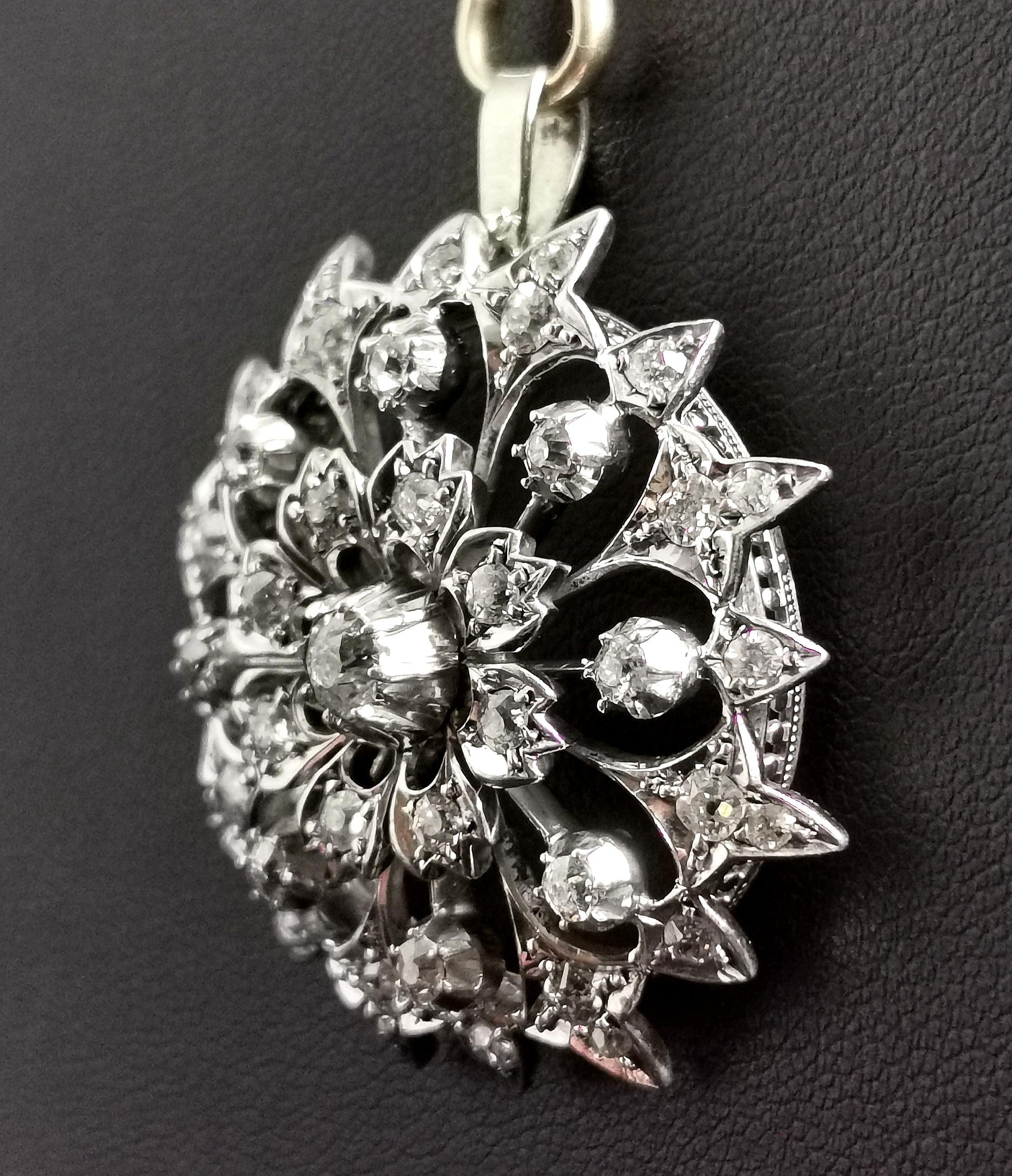 Victorian Diamond Flower Pendant, 9 Karat Gold and Silver  2