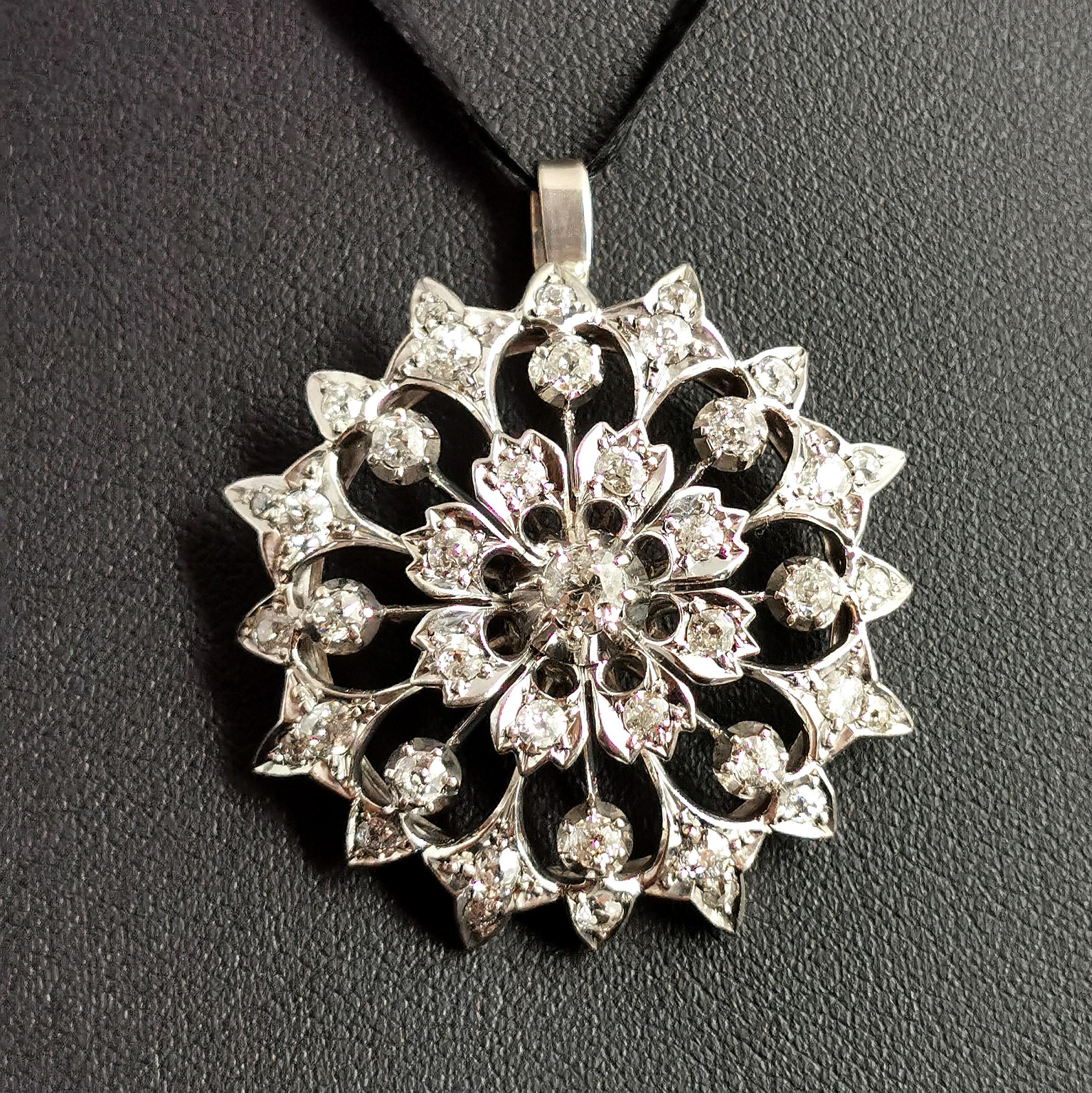 Victorian Diamond Flower Pendant, 9 Karat Gold and Silver  3