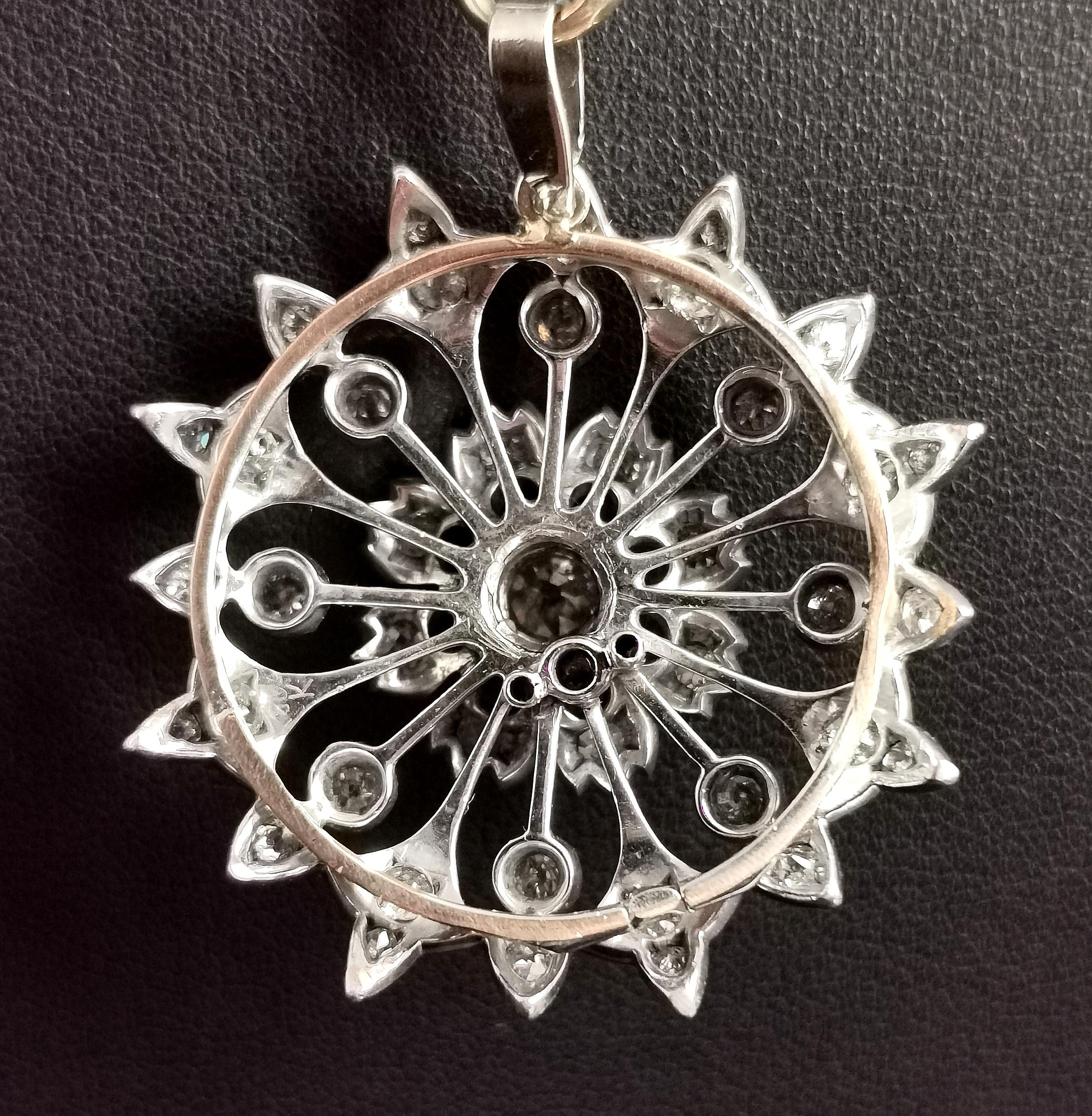 Victorian Diamond Flower Pendant, 9 Karat Gold and Silver  4