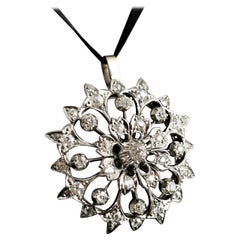 Antique Victorian Diamond Flower Pendant, 9 Karat Gold and Silver