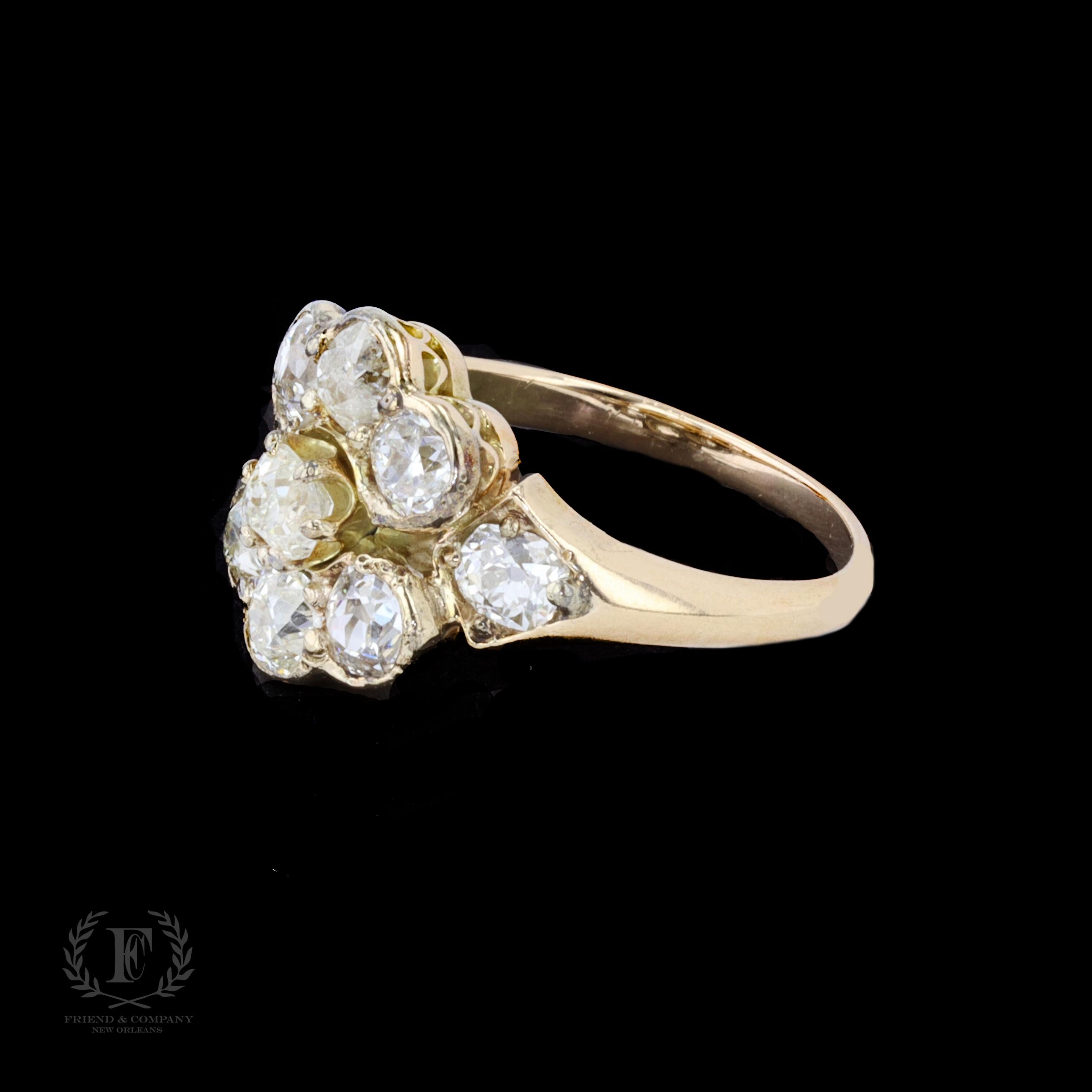 Old Mine Cut Victorian Diamond Flower Ring For Sale