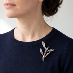 Victorian Diamond Foliate Spray Brooch, Silver Topped 9KT Gold, Approx. 2.50 ct