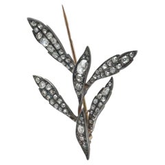 Victorian Diamond Foliate Spray Brooch, Silver Topped 9KT Gold, Approx. 2.50 ct