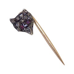 Victorian Diamond Fox Head Mask Stick Pin Cravat Pin