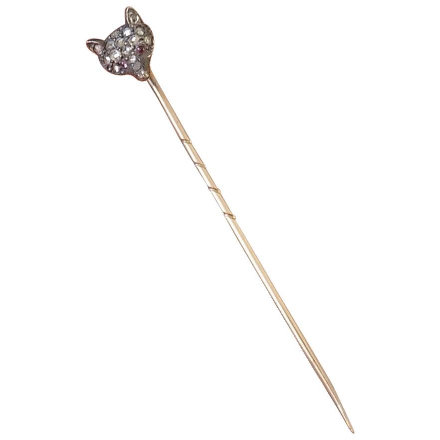 Victorian Diamond Fox Head Mask Stick Pin