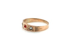 Victorian Diamond Garnet Baby Ring Mined 14K Yellow Gold Antique Original 1880's