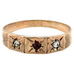 Victorian Diamond Garnet Baby Ring Mined 14K Yellow Gold Antique Original 1880's