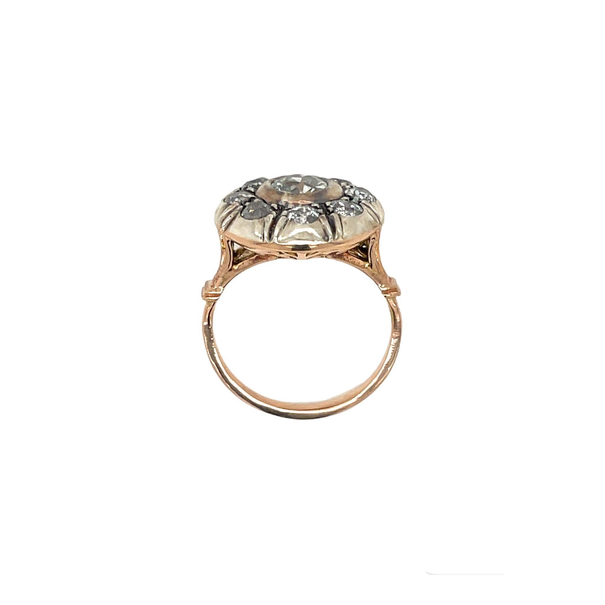 Victorian Diamond Gold and Silver Ring and Earrings Set In Excellent Condition For Sale In Napoli, NA