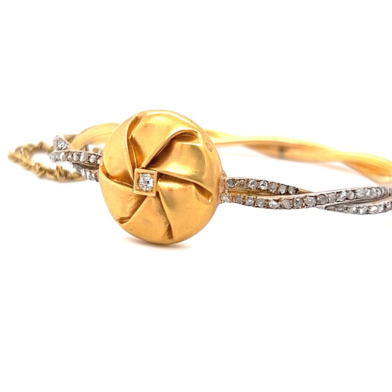 Victorian Diamond Gold Button Bangle For Sale at 1stDibs