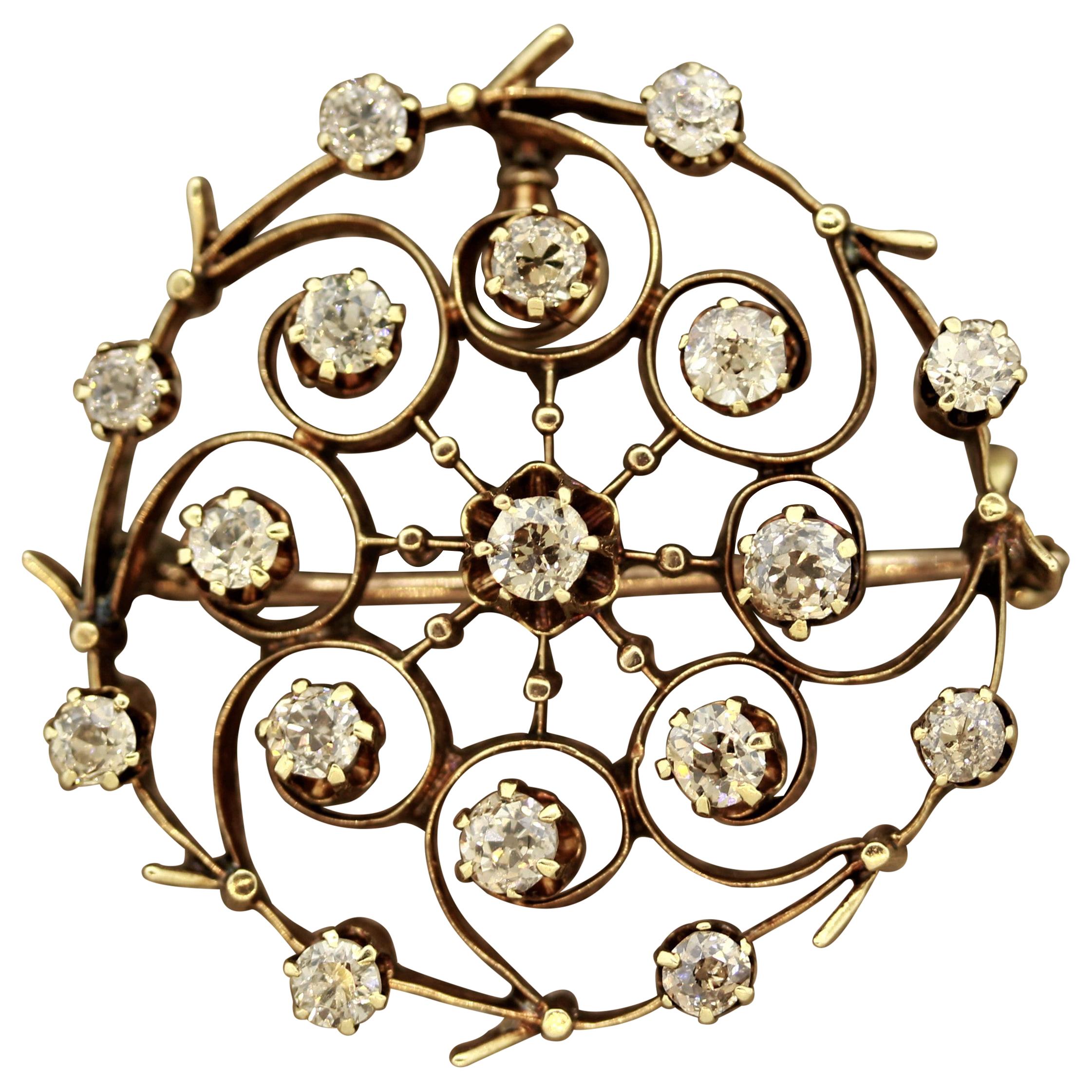 Victorian Diamond Gold Circle Brooch For Sale