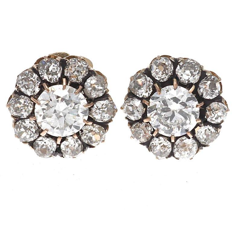 Victorian Diamond Gold Cluster Earrings 1