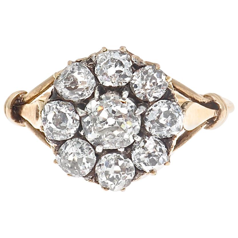 Victorian Diamond Gold Cluster Engagement Ring