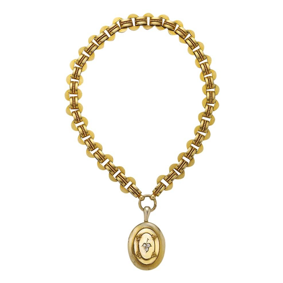 Victorian Diamond Gold Locket and Collar