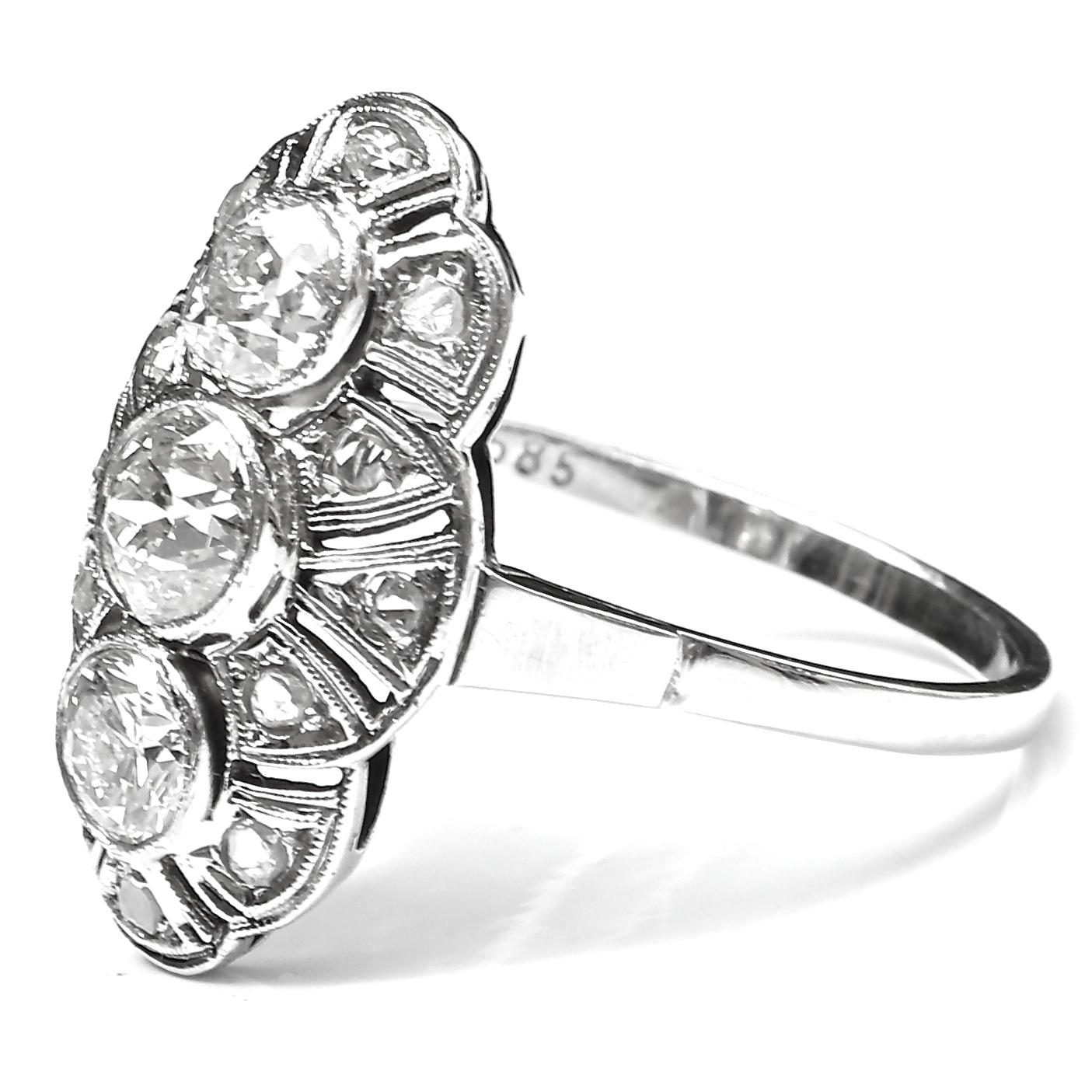 Victorian Edwardian Diamond White Gold Navette Ring