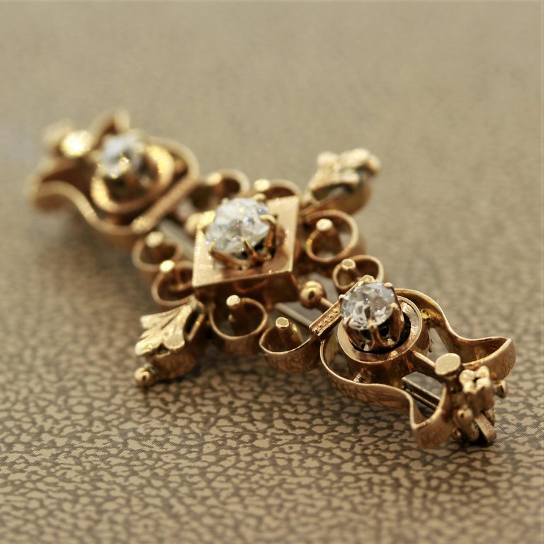 Victorian Diamond Gold Pin Brooch For Sale at 1stDibs