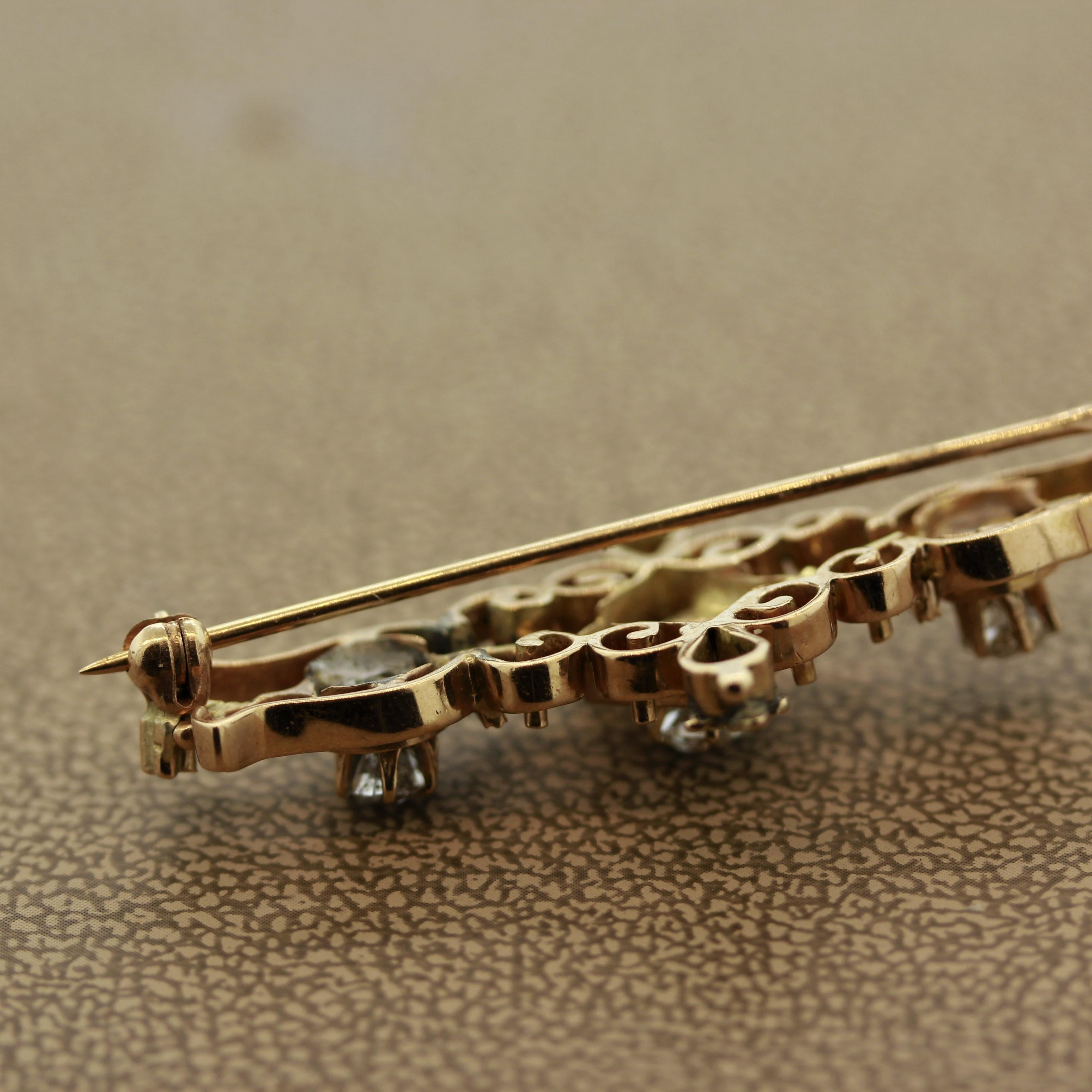 Victorian Diamond Gold Pin Brooch In New Condition For Sale In Beverly Hills, CA