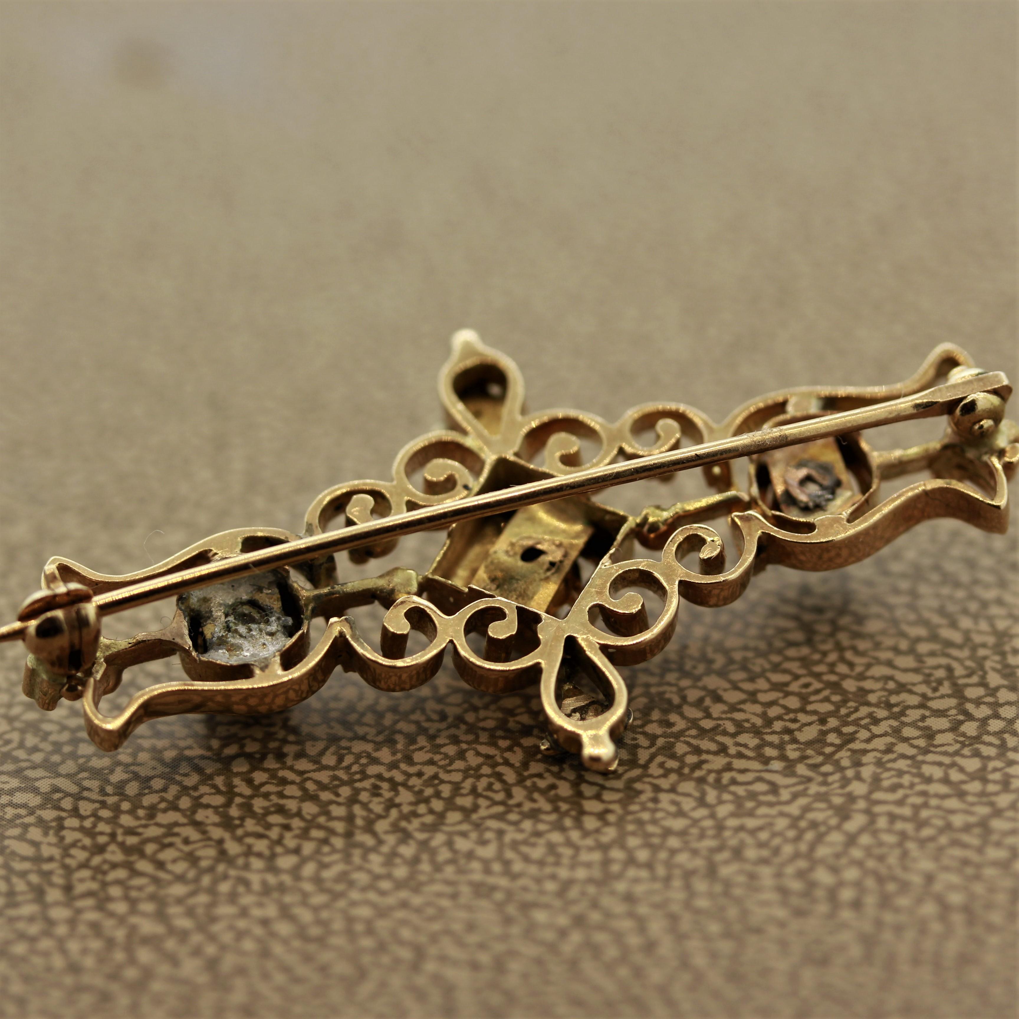 Women's Victorian Diamond Gold Pin Brooch For Sale