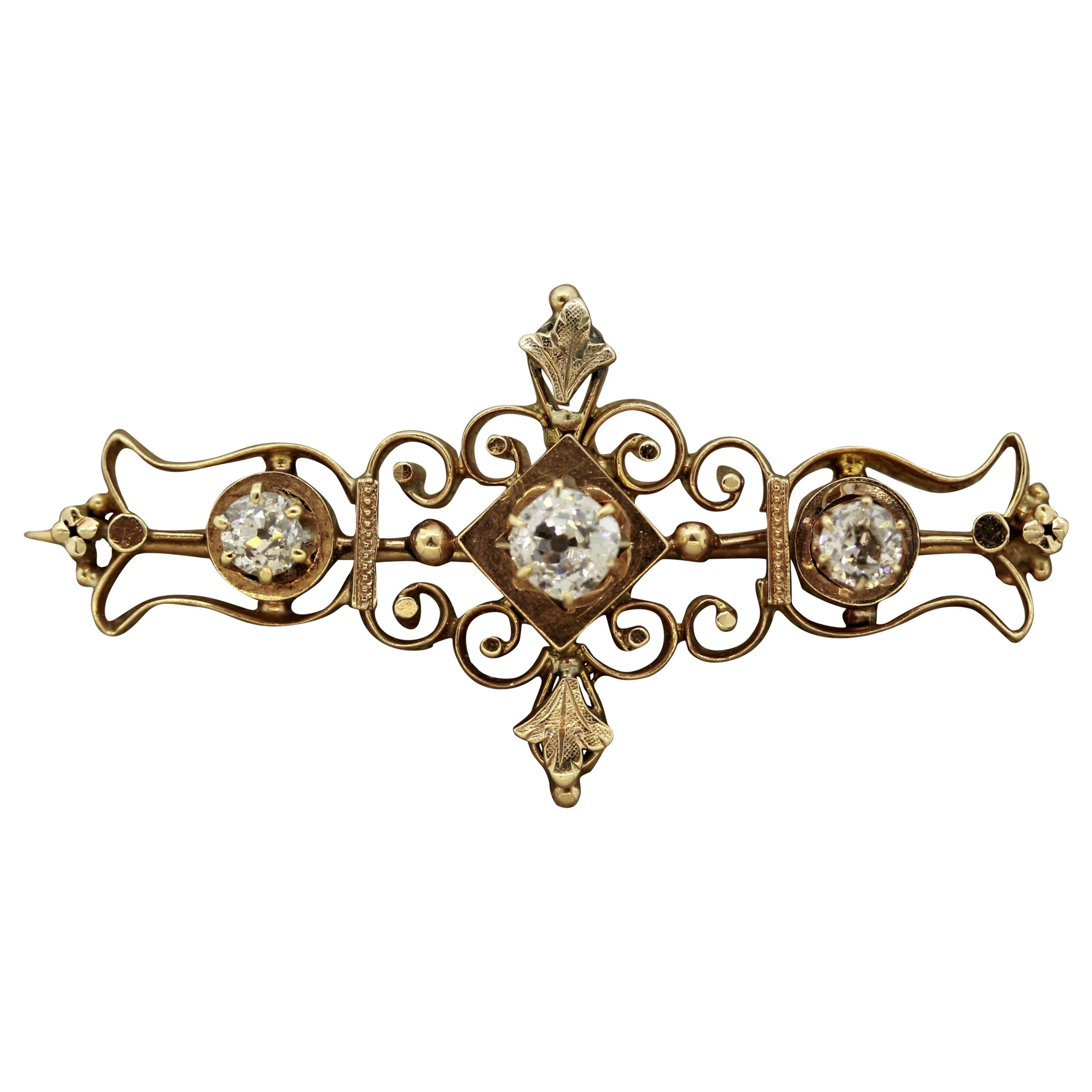 Victorian Diamond Gold Pin Brooch For Sale