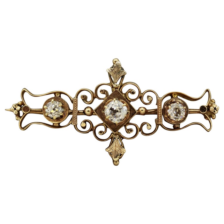 Victorian Diamond Gold Pin Brooch For Sale at 1stDibs