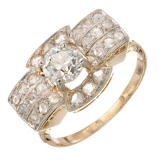 Victorian Diamond Gold Silver Bow Engagement Ring
