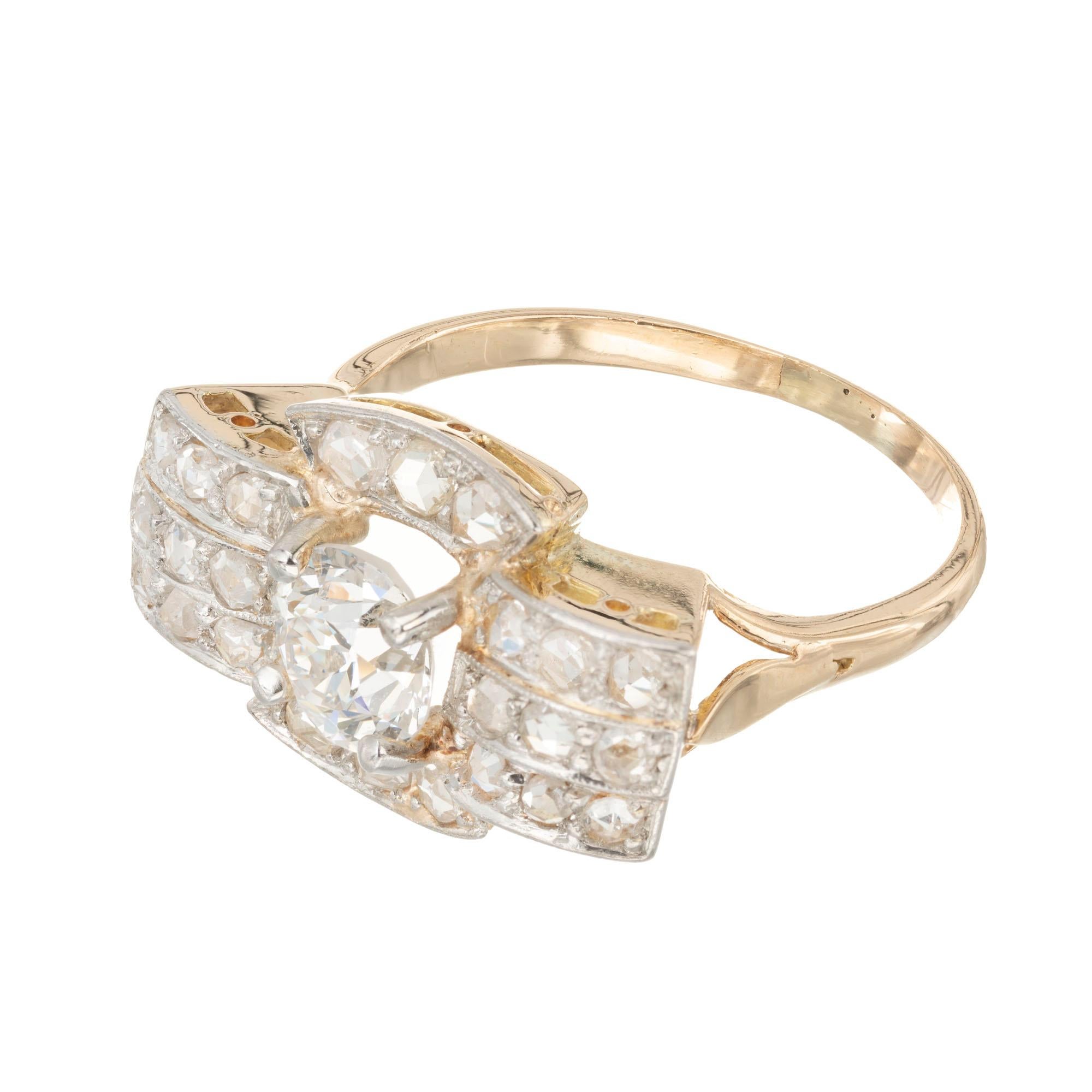 Verlobungsring mit viktorianischer Diamant-Gold-Silber-Schleife (Alteuropäischer Schliff) im Angebot