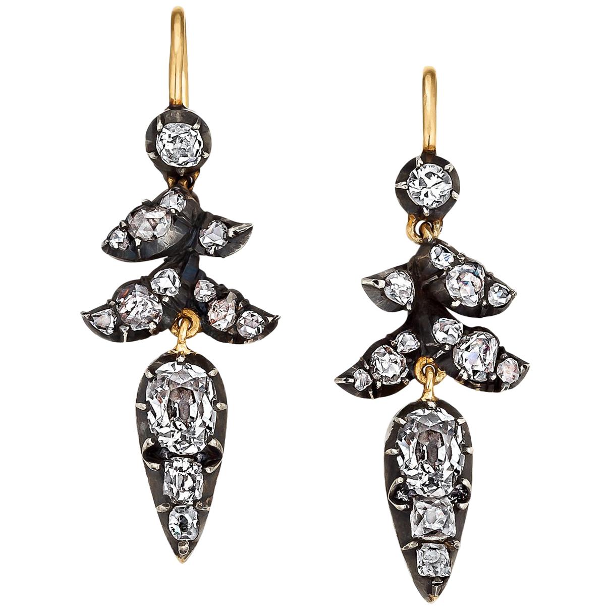 Victorian Diamond Gold Silver Drop Earrings