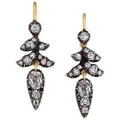 Antique Victorian Diamond Gold Silver Drop Earrings