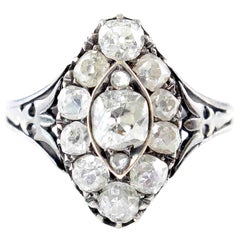 Victorian Diamond Gold Silver Navette Ring
