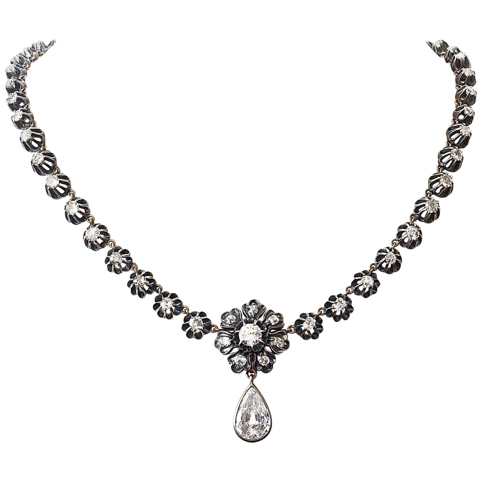 Victorian Diamond Gold Silver Necklace