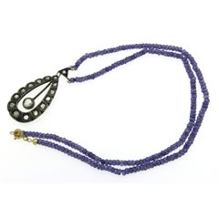 Victorian Diamond Gold Silver Pendant Amethyst Necklace