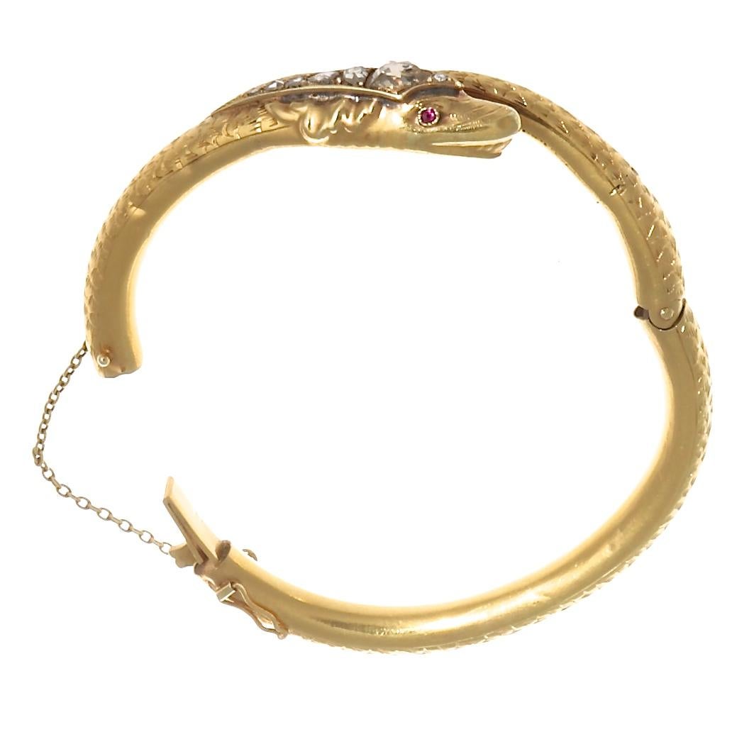 Victorian Diamond Gold Snake Bangle In Excellent Condition In Beverly Hills, CA