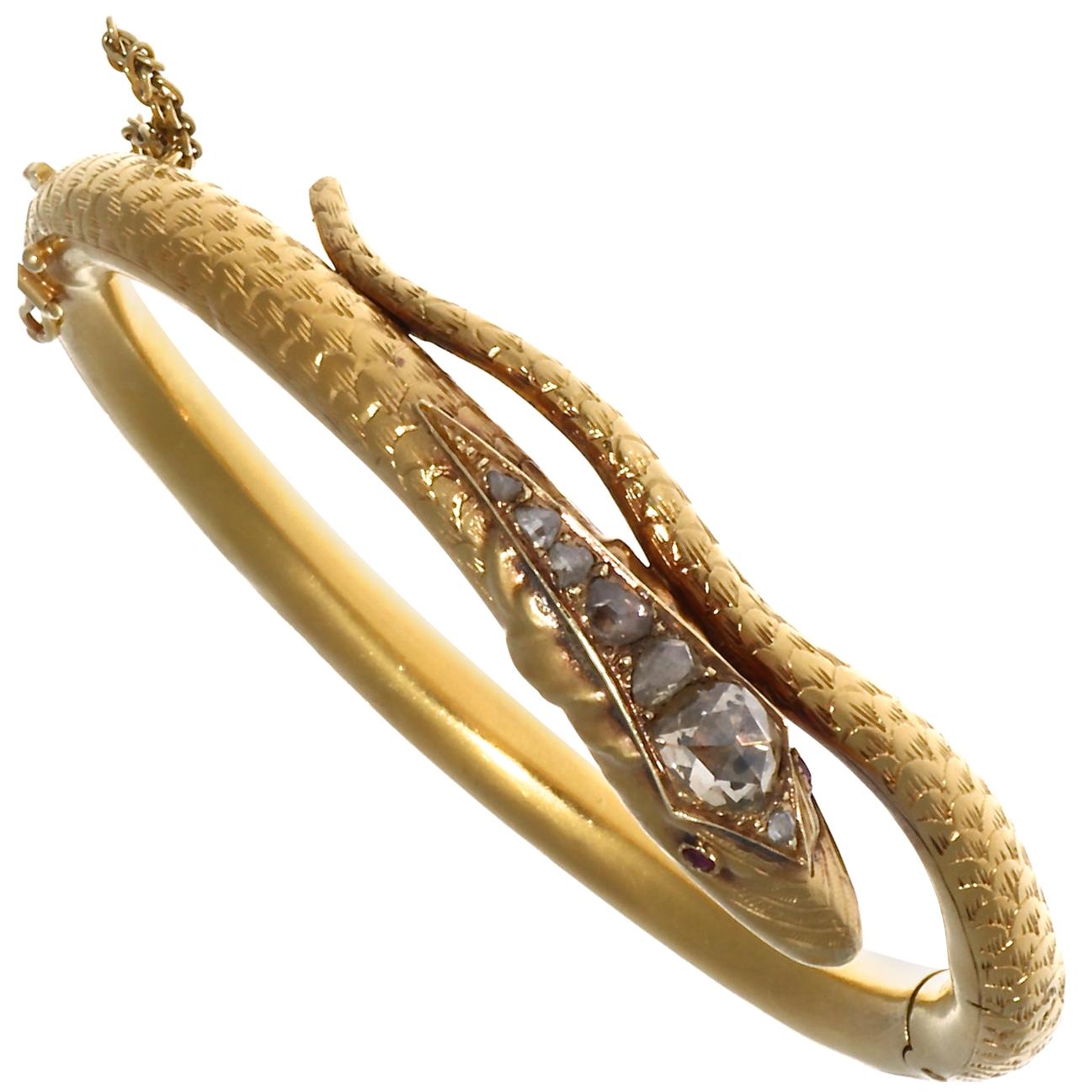 Victorian Diamond Gold Snake Bangle