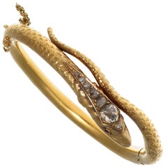 Antique Victorian Diamond Gold Snake Bangle