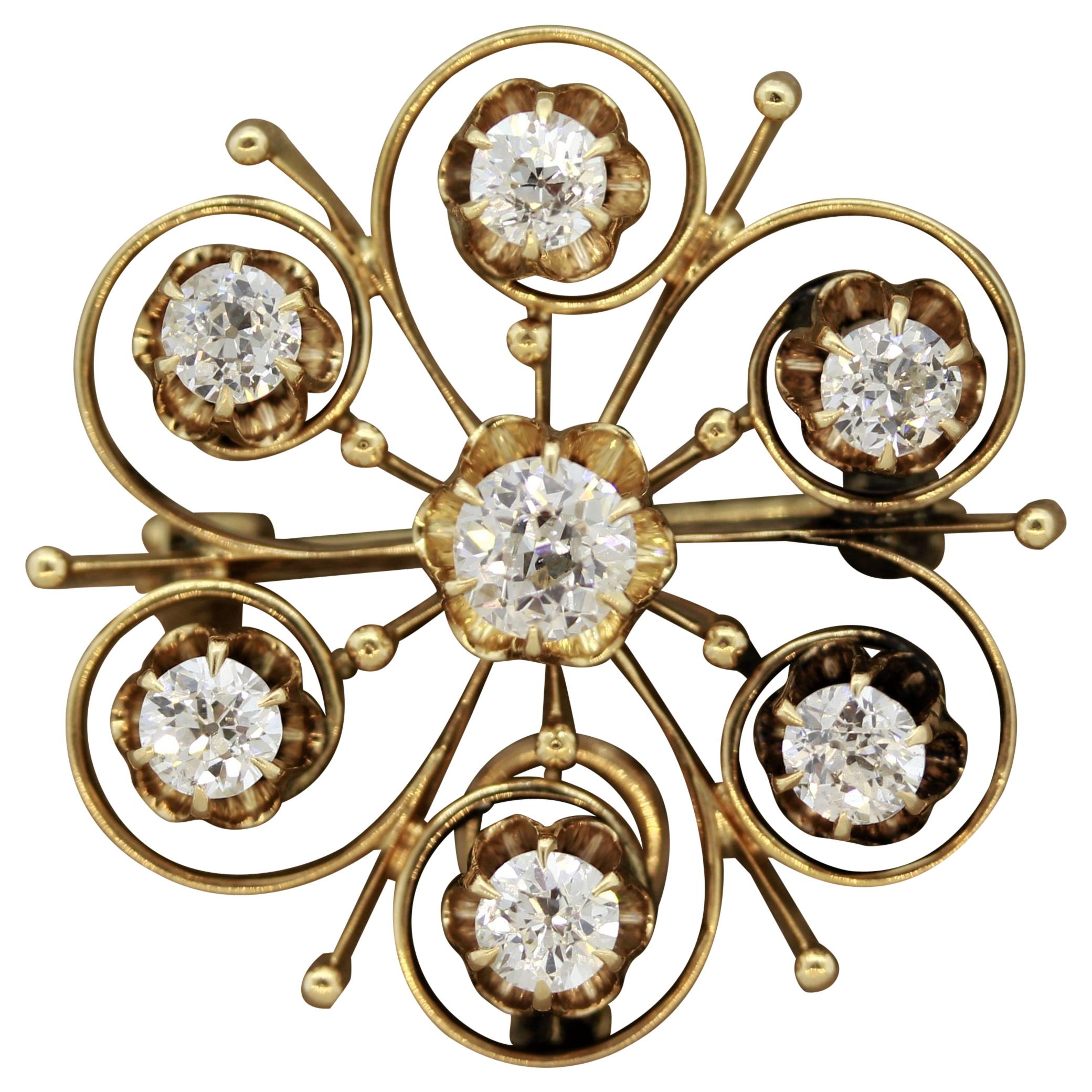 Viktorianische Anstecknadelbrosche mit Diamanten in Gold