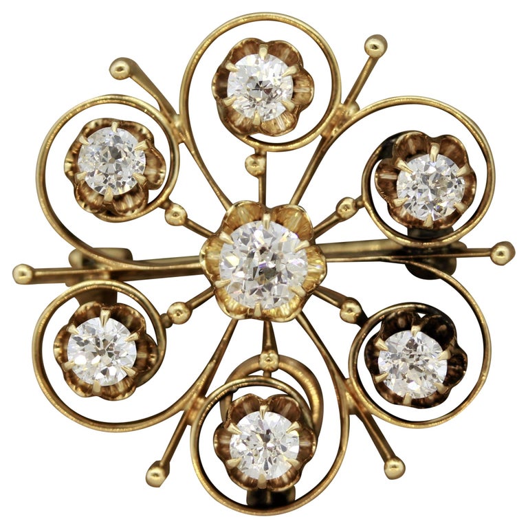 Victorian Diamond Gold Star Pin Brooch For Sale at 1stDibs