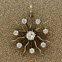 Victorian Diamond Gold Sunburst Pin Brooch