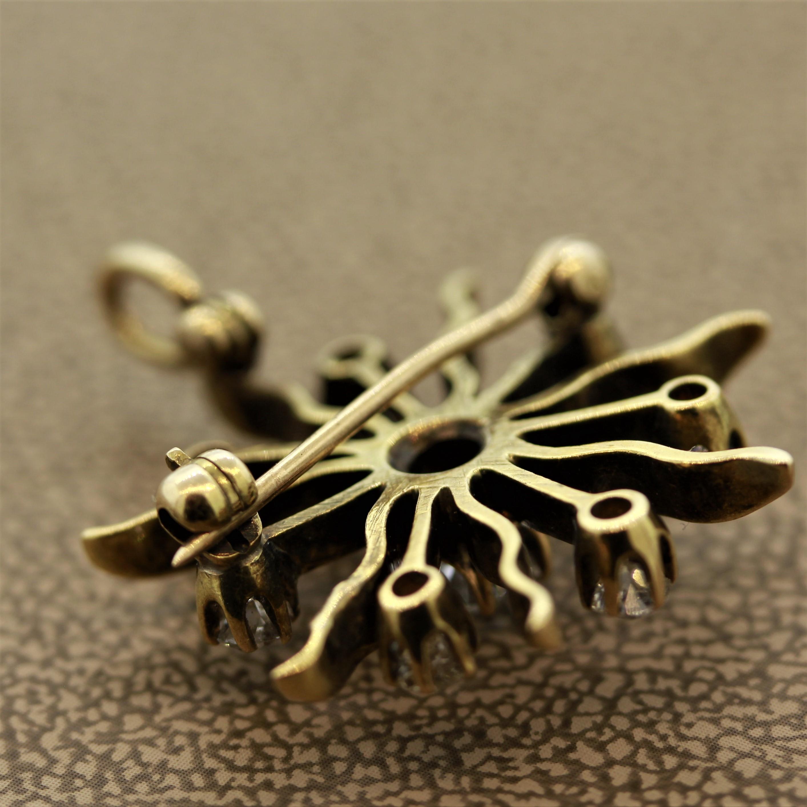 Women's or Men's Victorian Diamond Gold Sunburst Pin Brooch For Sale