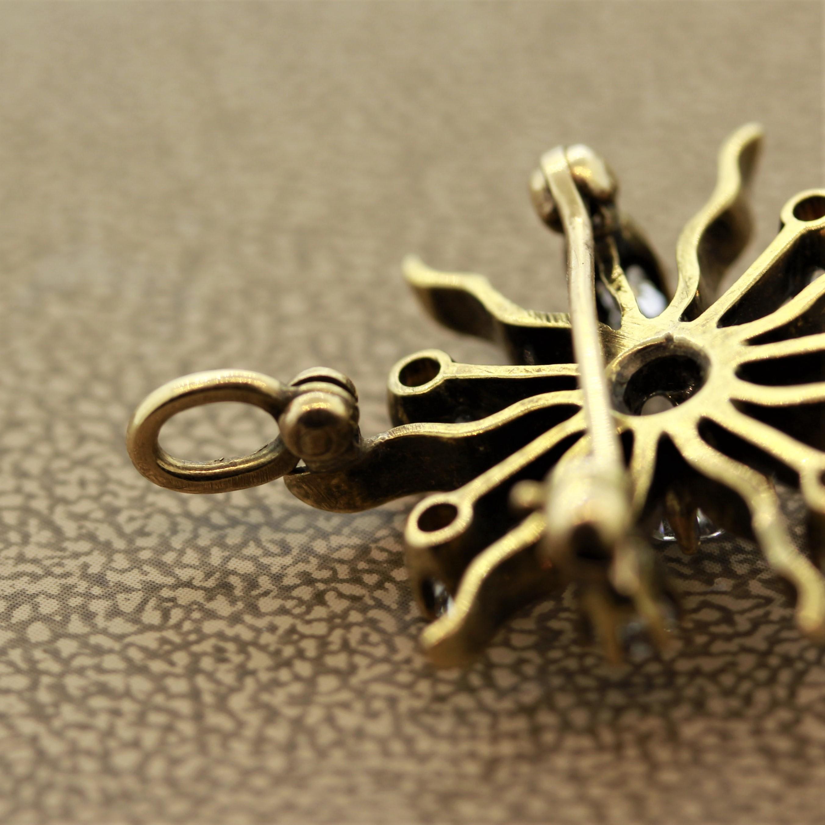 Victorian Diamond Gold Sunburst Pin Brooch For Sale 1