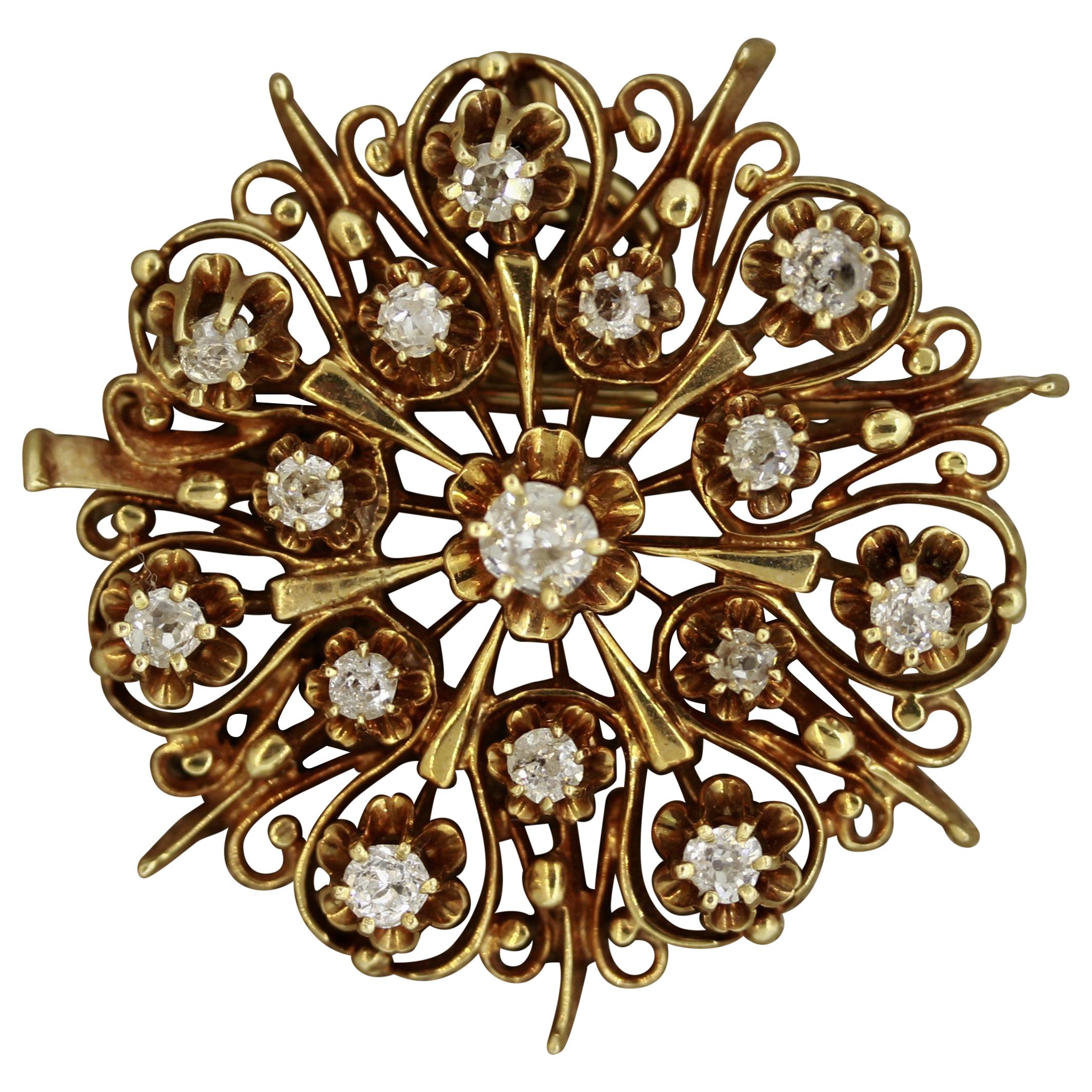 Victorian Diamond Gold Wheel Brooch