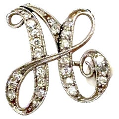 Victorian Diamond H Monogram Necklace Pendant .25ct 14K White Gold Original 1890