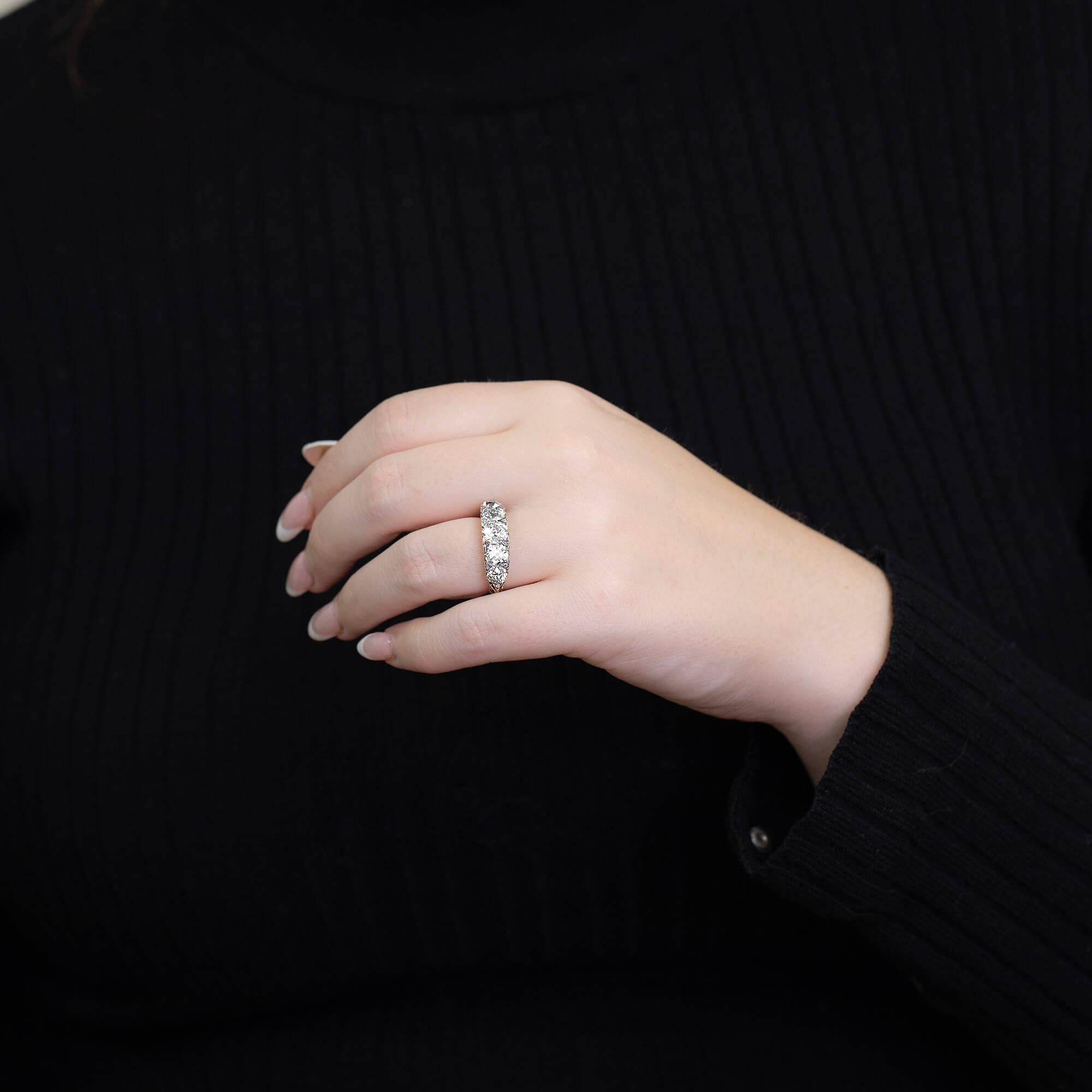 Old European Cut Victorian Diamond Half Hoop Ring Circa 1880s