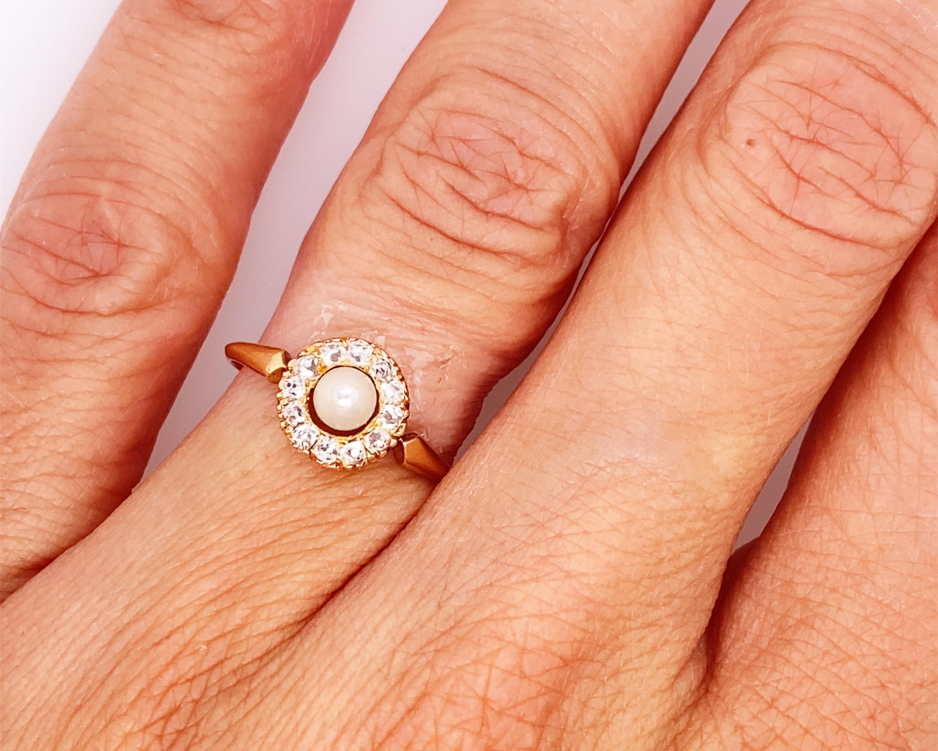 Viktorianischer Diamant-Halo-Perlenring .40ct Französisch geschliffen Original 1880''s Antik 14K 1