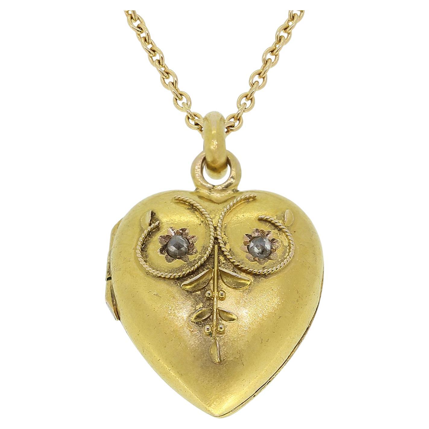 Victorian Diamond Heart Locket Necklace For Sale