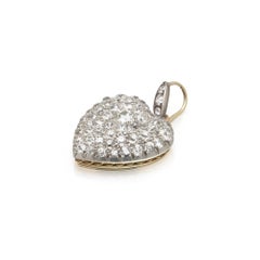 Victorian Diamond Heart Pendant, 15KT Gold and Silver, Old Cut Diamonds